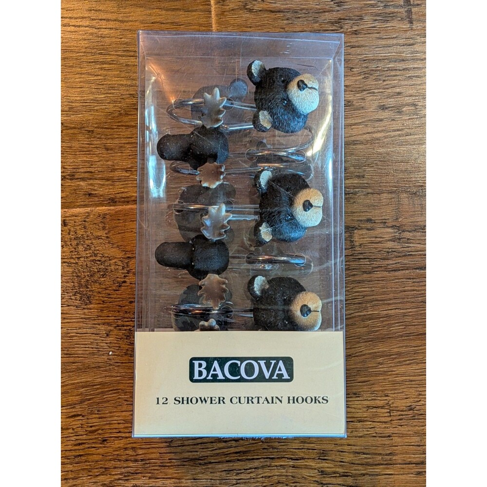 Bacova Bear And Moose Shower Curtain Hooks Rustic Lodge Cabin Wildlife